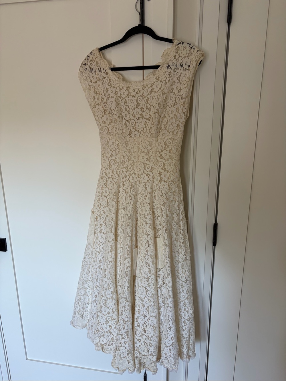 Vintage Elegant Cream Lace Fit-and-Flare Dress